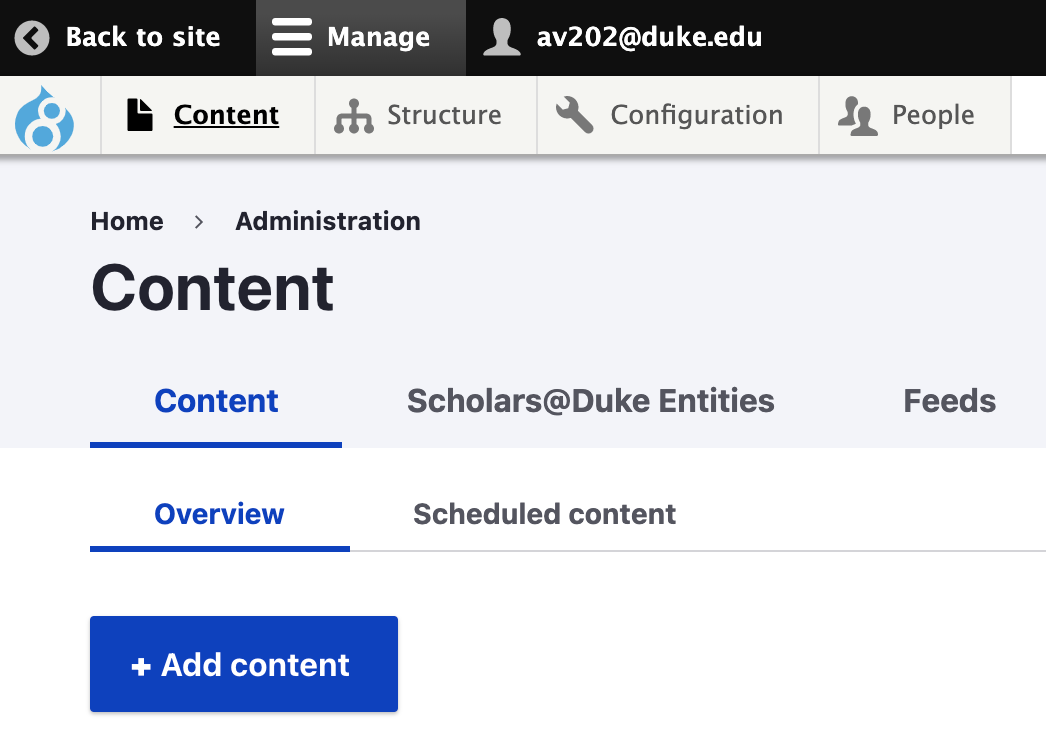 Add new content via the Content tab