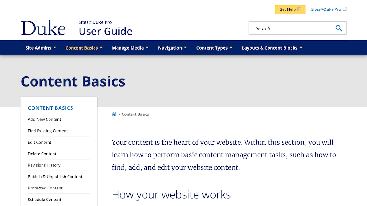 Content Basics webpage