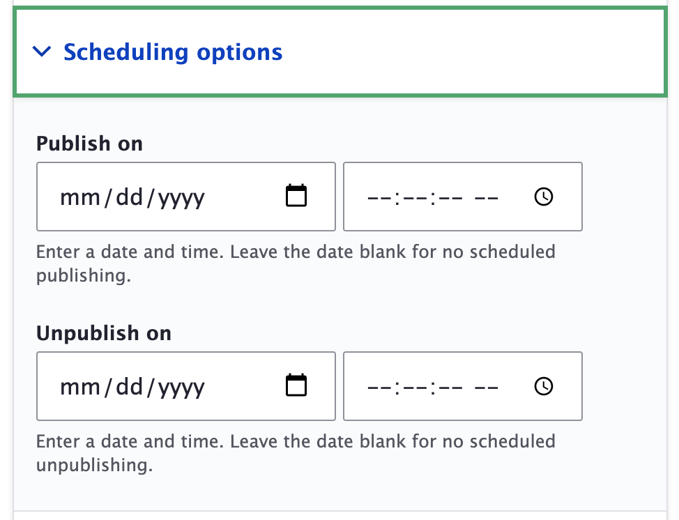 Screenshot of Scheduling options