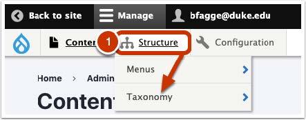 Screenshot of Structure menu showing Taxonomy