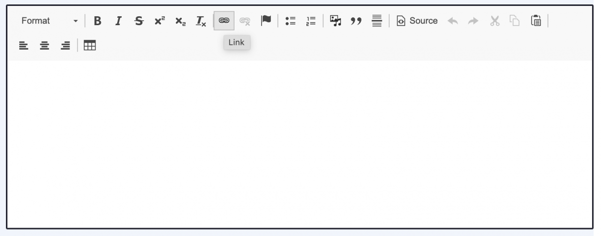 Screenshot of WYSIWYG Editor showing options available, with Link icon selected