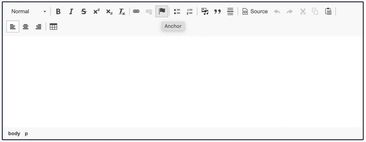 Screenshot of WYSIWYG Editor showing options available, with Anchor link selected